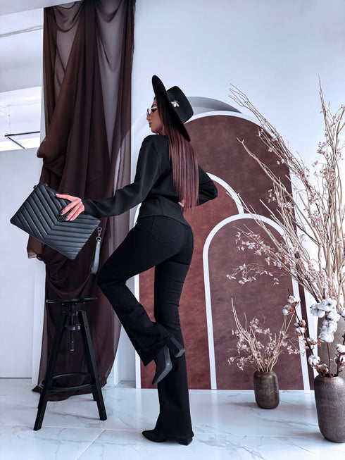 "VALLEY MC-4075" adīta jaka ar zelta pogu - melna